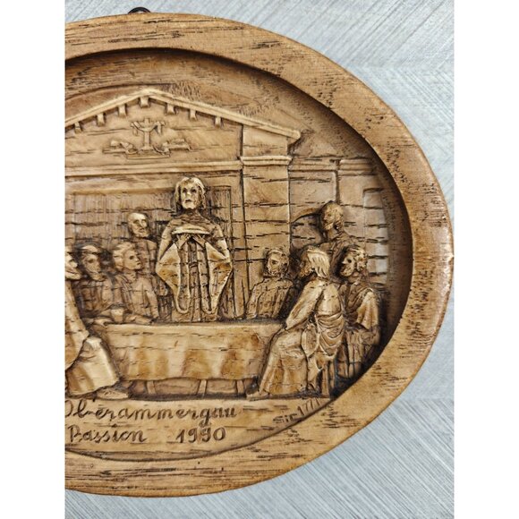 Oberammergau Passion 1990 Carved Wooden Wall Plaque With Last Supper Scene - Picture 4 of 6